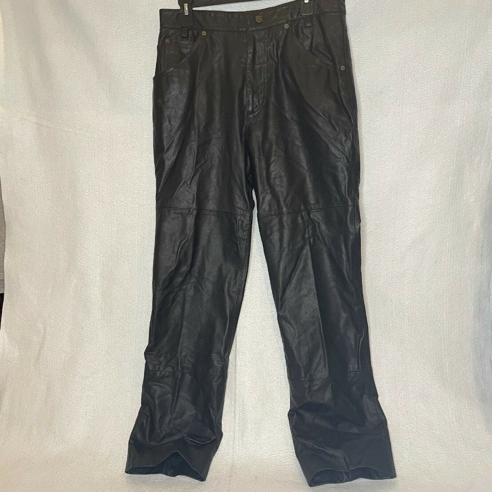 Vintage Wilsons Leather Motorcycle Black Pants Size 34W EUC Lined